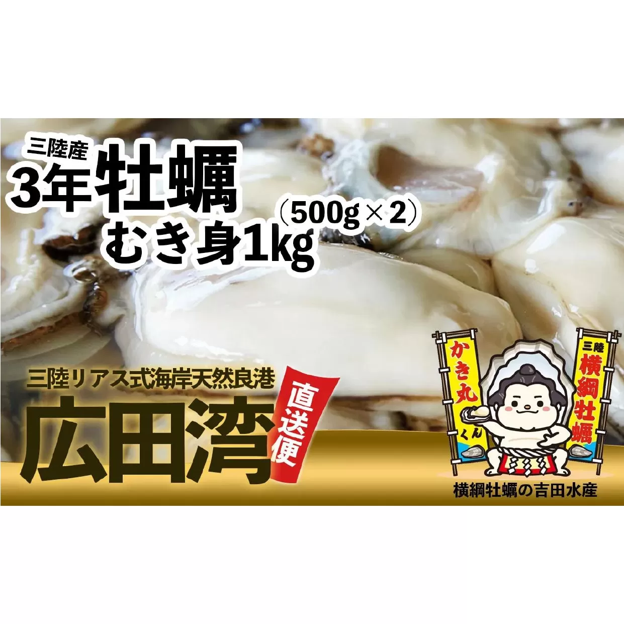 横綱牡蠣！吉田水産のむき身牡蠣 Lサイズ 1kg(500g×2p) 【 むき身 牡蠣 かき 大粒 小分け 加熱用 冷蔵 三陸 リアス海岸 広田湾 3年牡蠣 】RT817