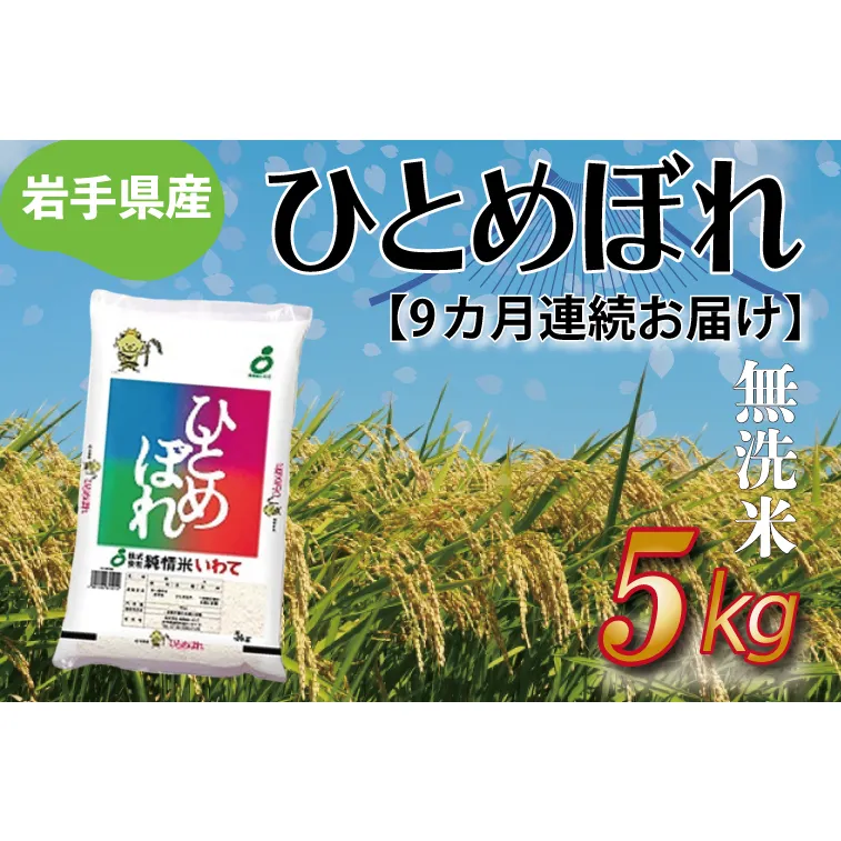 【9ヶ月定期便】 さめてもおいしい どんな料理にもあう 「ひとめぼれ5kg（無洗米）」 岩手県産 (AE187)