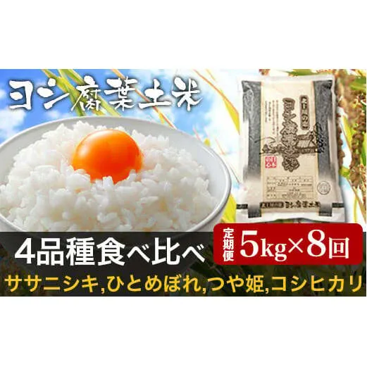 【新米予約】令和6年産＜定期便8回＞ヨシ腐葉土米 40kg【毎月5kgを8回 一種類ずつお届け】ササニシキ ひとめぼれ つや姫 コシヒカリ 食べ比べ