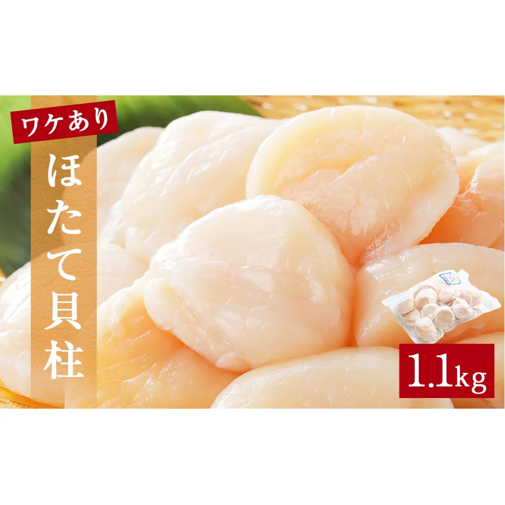 【ワケあり】ほたて貝柱1.1ｋｇ（加熱用）