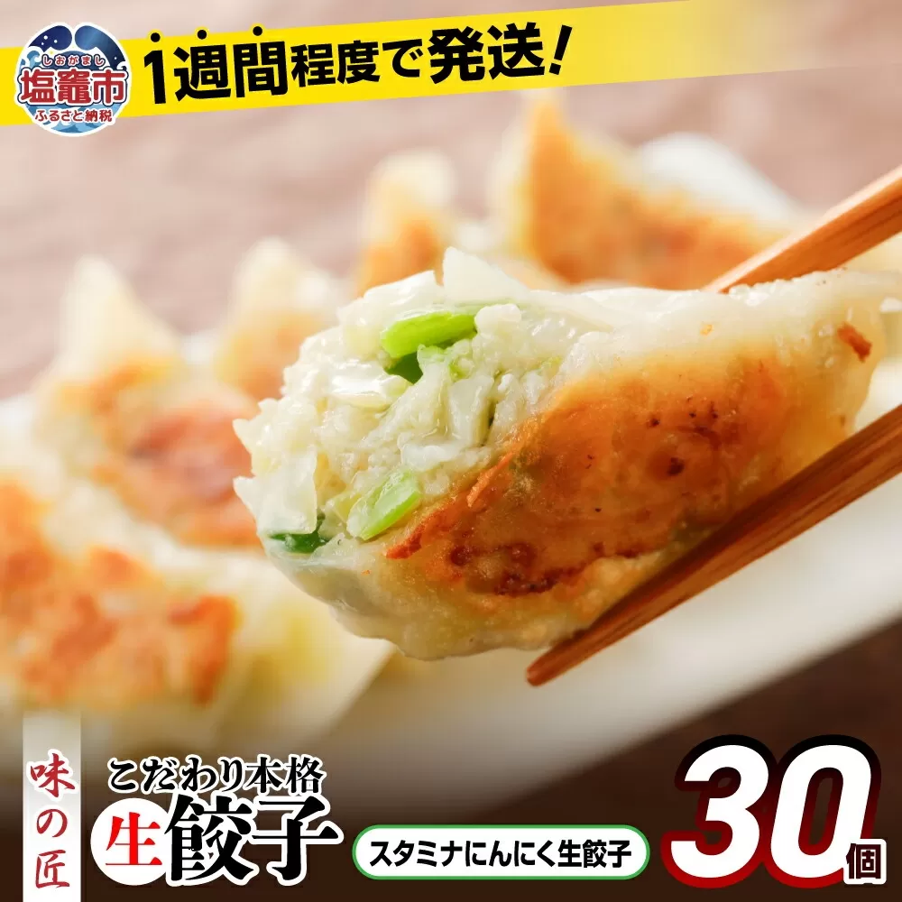 【 スピード発送 】 餃子 スタミナ にんにく こだわり 本格 生餃子 30個 冷凍 1週間 程度で発送 6,000円 ｜ 味の匠 無添加 ぎょうざ ギョーザ 急速冷凍 国産 豚肉 国産野菜 こだわり餃子 防腐剤 不使用 田子町ニンニク ニンニク 簡単 お手軽 絶品 おかず 晩ごはん 惣菜 おつまみ お手軽 ランキング 宮城県 塩竈市 塩釜 vth00012