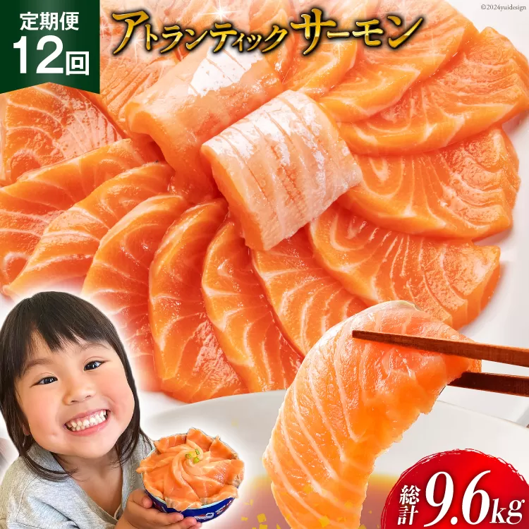 定期便 《12ヶ月連続お届け》ノルウェー産 アトランティックサーモン 総重量800g ×12回 総計9.6kg [カネダイ 宮城県 気仙沼市 20564520] 魚 魚介類 アトラン サーモン 刺身 小分け 鮭 