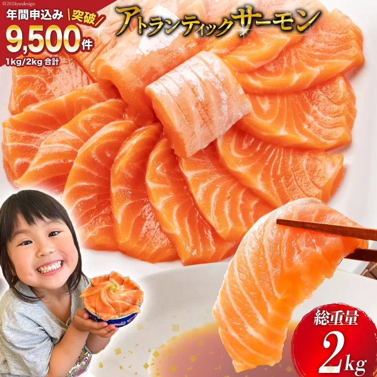 ノルウェー産 アトランティックサーモン 総重量 2kg (正味重量1.7kg) [カネダイ 宮城県 気仙沼市 20564716] 魚 魚介類 アトラン サーモン 刺身 小分け 冷凍 鮭 さけ