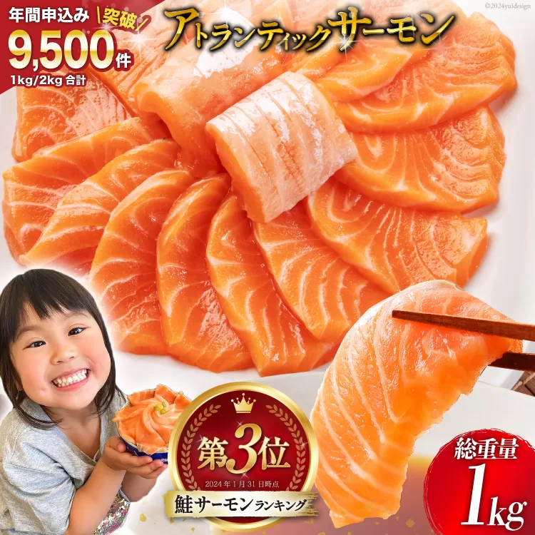 ノルウェー産 アトランティックサーモン 総重量 1kg (正味重量850g) [カネダイ 宮城県 気仙沼市 20564715] 魚 魚介類 アトラン サーモン 刺身 小分け 冷凍 鮭 さけ 訳あり