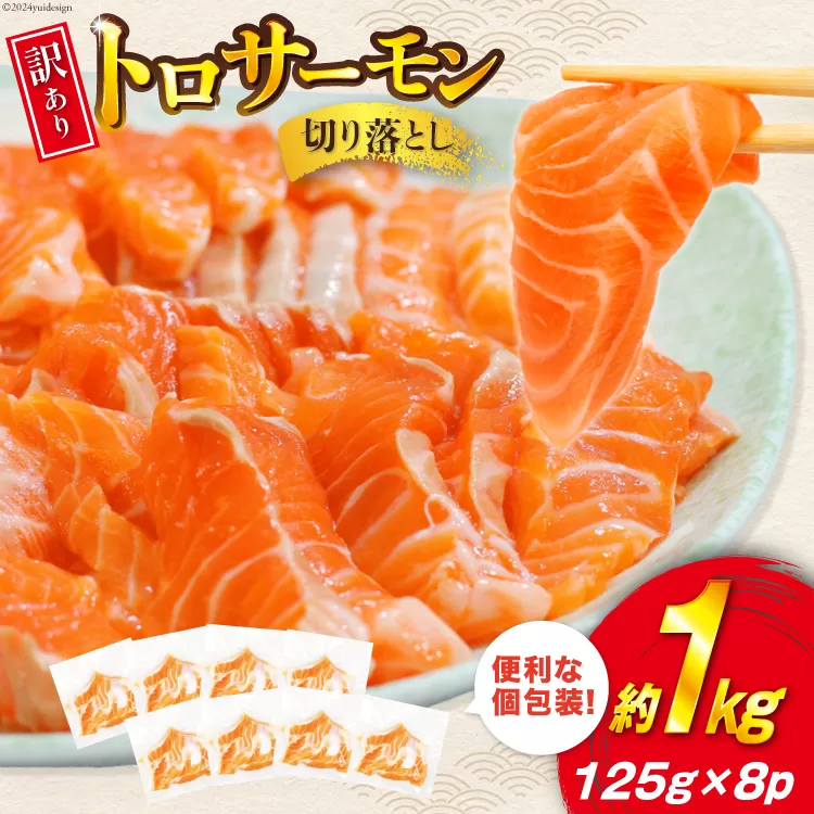 訳あり トロサーモン 切り落とし 1kg 125g×8p [足利本店 宮城県 気仙沼市 20564845] 鮭 お刺し身 刺し身 個包装 チリ銀鮭 銀鮭 海鮮 魚介類 海鮮丼 魚介 魚 トロ 無添加