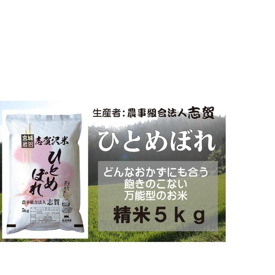 宮城県岩沼市産　志賀沢米　ひとめぼれ　精米5kg