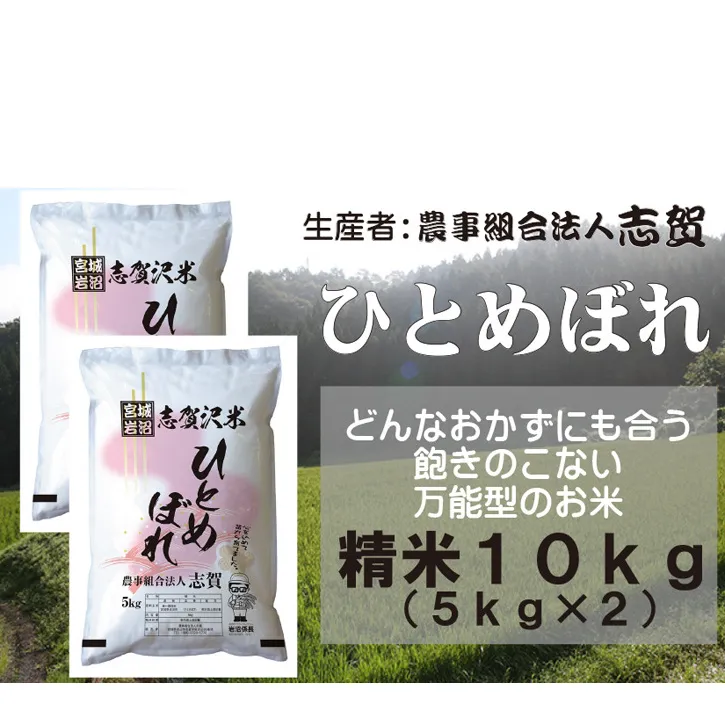 宮城県岩沼市産　志賀沢米　ひとめぼれ　精米10kg（5kg×2）