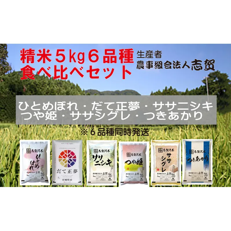 宮城県岩沼市産 志賀沢米 食べ比べセット 5kg×6品種