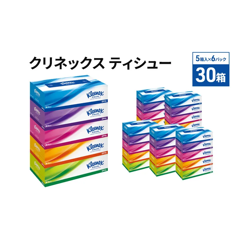 ティッシュ クリネックス ティシュー 1ケース （5箱入×6パック） ティッシュペーパー セット 柔らかい 節約 日用品 日用雑貨 消耗品 備蓄 備蓄品 備蓄用 防災 災害 ボックスティッシュ テッシュ ペーパー ローリングストック 宮城 岩沼市