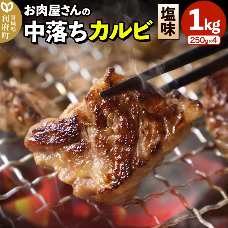 お肉屋さんの中落ちカルビ（塩味）1kg小分け対応（250g×4パック）