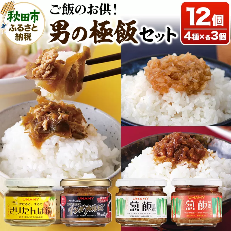 ご飯のお供！男の極飯 4種×3個 ＜計12個セット＞【訳アリ】 お惣菜