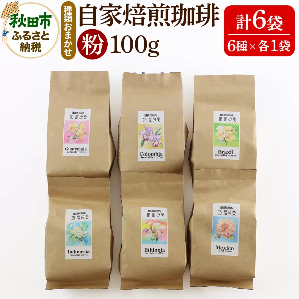 自家焙煎珈琲 粉 100g×おまかせ6種セット 計600g