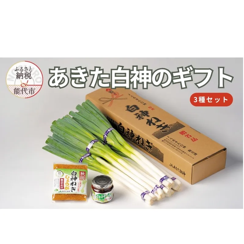 【8月～翌2月限定出荷】あきた白神のギフト 3種セット（白神ねぎ・白神ねぎラー油・白神ねぎしょうが生ふりかけ)