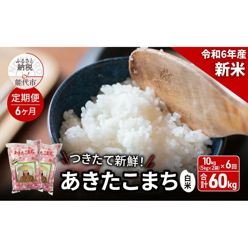 新米 《定期便6ヶ月》白米 ★つきたて新鮮★ うまい!! 本場のあきたこまち 10kg（5kg×2袋）×6回 合計60kg