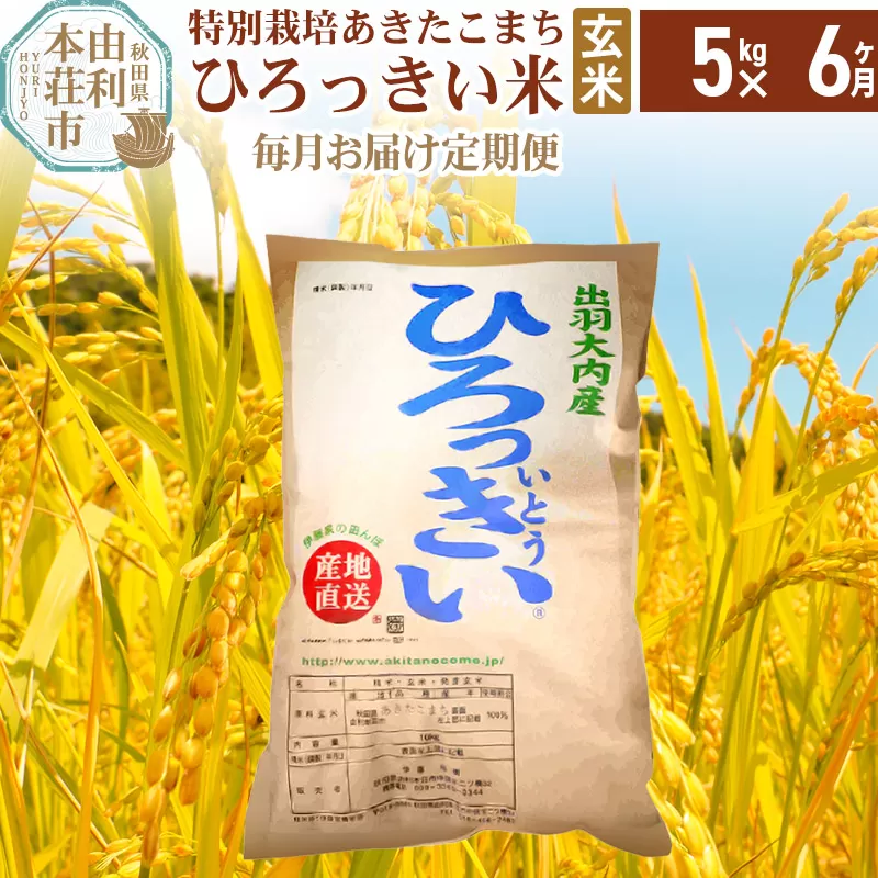 《定期便6ヶ月》【新米予約】【玄米】 秋田県産 あきたこまち 5kg 令和6年産 特別栽培米 ひろっきい米