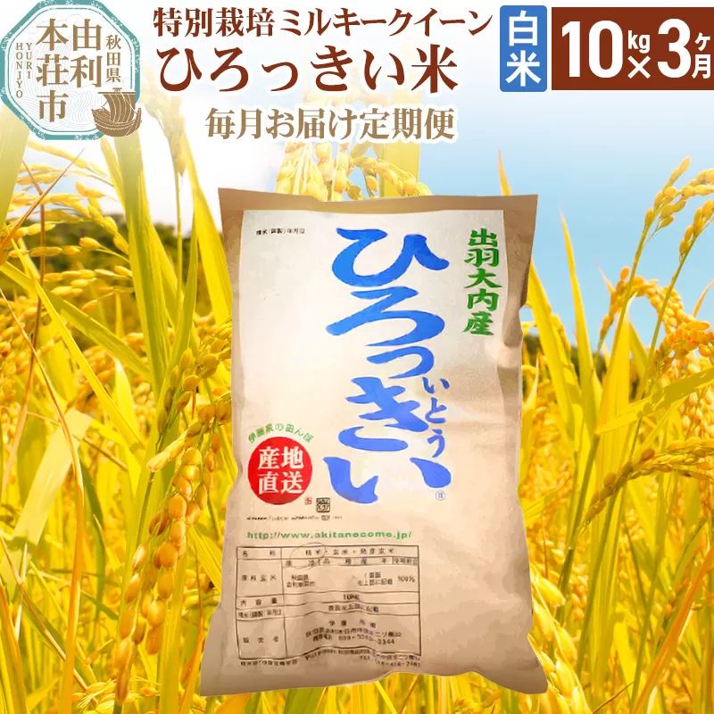 《定期便3ヶ月》【新米予約】【白米】 秋田県産 ミルキークイーン 10kg 令和6年産 ひろっきい米