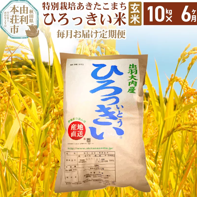 《定期便6ヶ月》【玄米】 秋田県産 あきたこまち 10kg 令和6年産 特別栽培米 ひろっきい米