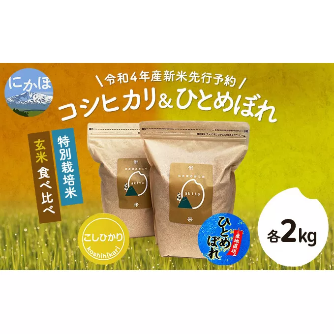 《令和4年産新米先行予約》特別栽培米　食べ比べセット 玄米 4kg（コシヒカリ、ひとめぼれ 各2kg）