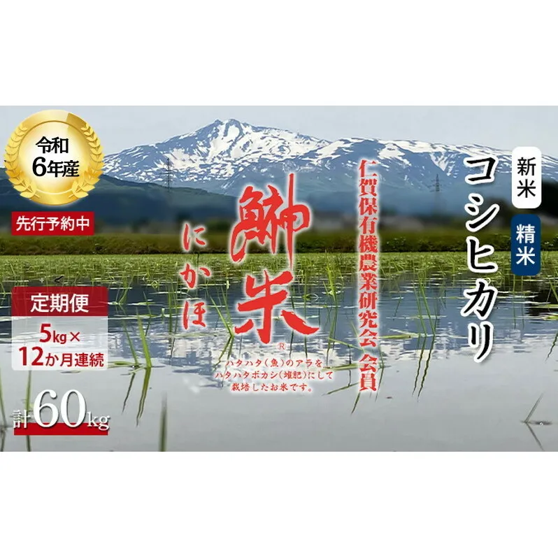 《定期便》令和6年産 新米 11月から発送 特別栽培米 鰰米 コシヒカリ にかほ 精米 5kg 12ヶ月連続お届け 計60kg