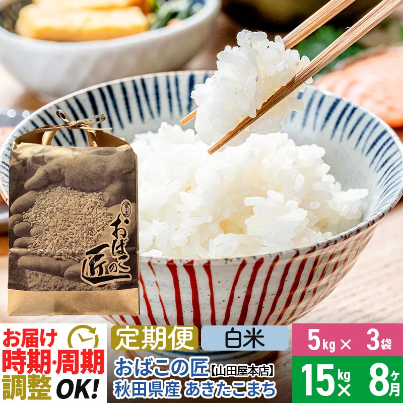 【白米】《定期便8ヶ月》令和6年産 新米予約 仙北市産 おばこの匠 15kg（5kg×3袋）×8回 計120kg 秋田県産あきたこまち 秋田こまち お米 8か月 8ヵ月 8カ月 8ケ月