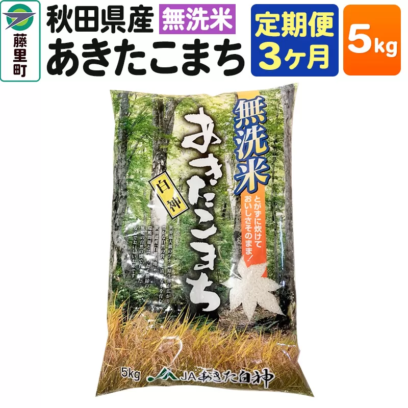 米 【定期便3ヶ月】秋田県産 あきたこまち【無洗米】5kg×1袋
