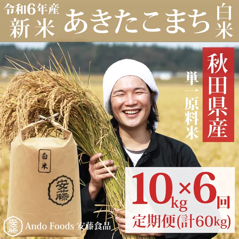 《令和6年産 新米》《定期便6ヶ月》秋田県産 あきたこまち 10kg(10kg×1袋)×6回【白米】計60kg 令和6年産