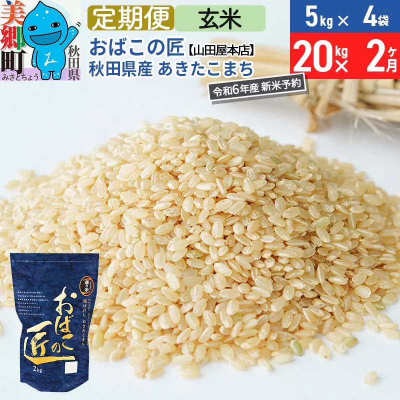 【玄米】＜令和6年産 新米予約＞《定期便2ヶ月》おばこの匠 秋田県産あきたこまち 20kg×2回 計40kg 2か月 2ヵ月 2カ月 2ケ月 秋田こまち お米