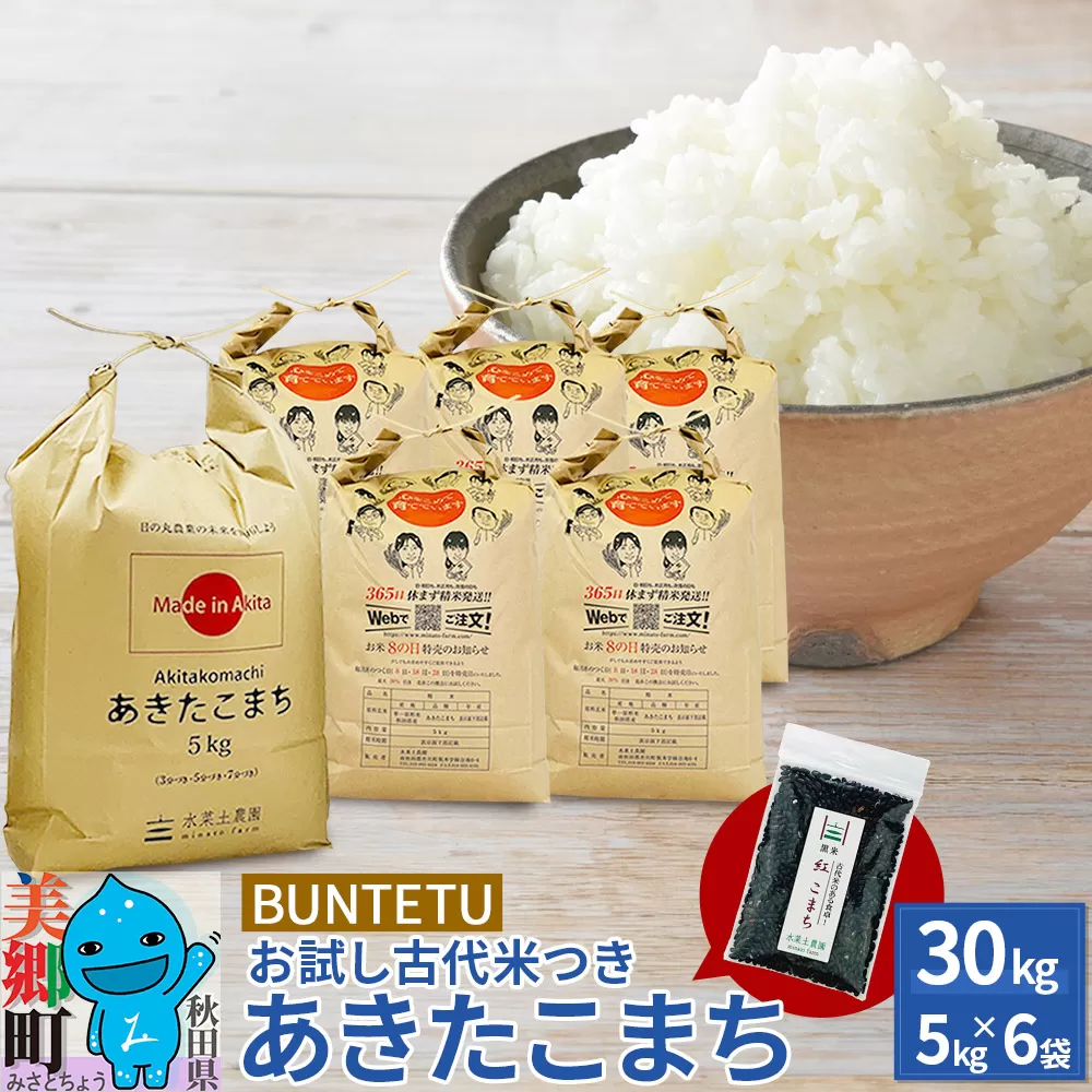 【令和6年産・白米】あきたこまち 30kg（5kg×6袋）古代米お試し袋付き 秋田県美郷町産