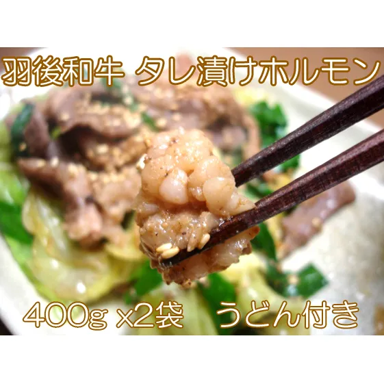 羽後和牛 タレ漬けホルモン うどん付き 400g×2個 秋田県 羽後町【ライブストックさとう】