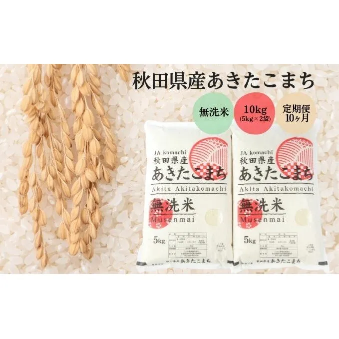 定期便10ヶ月 無洗米 秋田県産 あきたこまち 10kg (5kg×2袋)×10回 計100kg 令和5年産