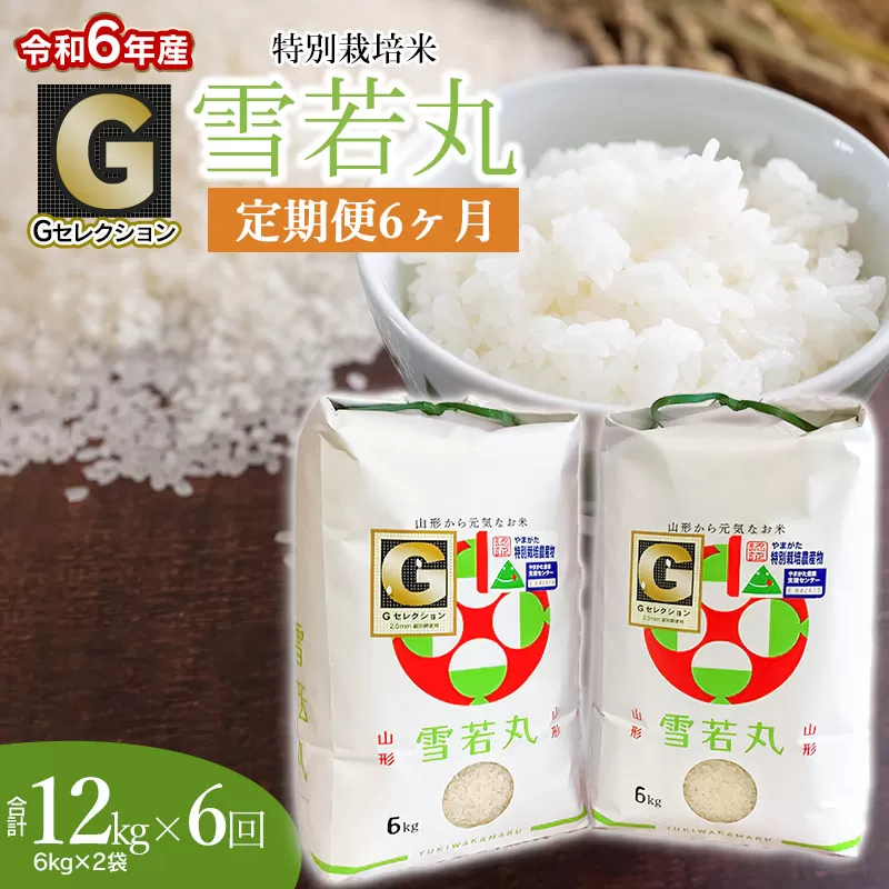 【令和6年産】【定期便6ヶ月】 特別栽培米 Gセレクション 雪若丸 精米 12kg (6kg×2袋)×6ヶ月 山形県鶴岡市産 K-655　鶴岡地区物産協同組合