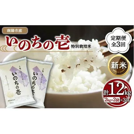 【令和6年産 新米 先行予約】 【金賞受賞農家】 《定期便3回》 特別栽培米 いのちの壱 計4kg(2kg×2袋)×3か月 《令和6年10月中旬～発送》 『あおきライスファーム』 山形南陽産 米 白米 精米 ご飯 農家直送 山形県 南陽市 [1600-R6]