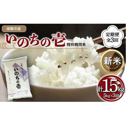 【令和6年産 新米 先行予約】 【金賞受賞農家】 《定期便3回》 特別栽培米 いのちの壱 5kg×3か月 《令和6年10月中旬～発送》 『あおきライスファーム』 山形南陽産 米 白米 精米 ご飯 農家直送 山形県 南陽市 [1616-RR6]