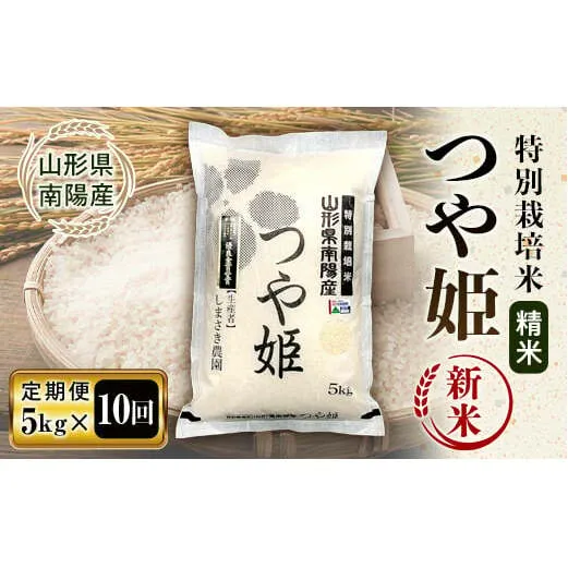 【令和6年産 新米 先行予約】 【米食味コンクール金賞受賞農園】 《定期便10回》 特別栽培米 つや姫 5kg×10か月 《令和6年10月中旬～発送》 『しまさき農園』 山形南陽産 米 白米 精米 ご飯 農家直送 山形県 南陽市 [1789-R6]