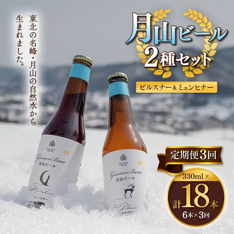 FYN9-717 【定期便3回】クラフトビール 月山ビール 2種バラエティセット（ピルスナー・ミュンヒナー） 地ビール こだわり お酒 山形県 西川町