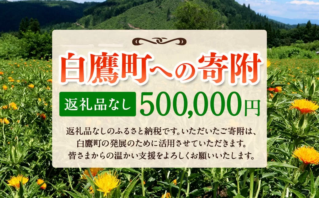 白鷹町への寄附（返礼品はありません） 500,000円 山形県 白鷹町 返礼品なし