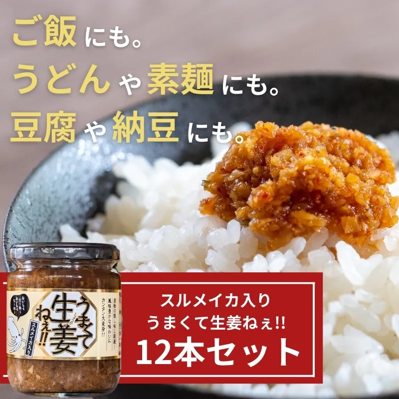 スルメイカ入りうまくて生姜ねぇ!!12本セット 【しょうが 国産 醤油漬け するめいか ごはんのお供 お弁当 調味料 おつまみ 肴 薬味 隠し味 猪苗代町 福島県】