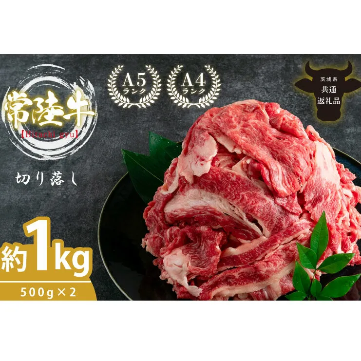 最高級A4.A5ランク 常陸牛 切り落し 1kg（約500ｇ×2）【人気肉 お肉 牛肉 和牛 黒毛和牛 国産黒毛和牛 モモ 肩 切り落とし 国産牛 A5 A4 すき焼き 牛丼 ブランド牛】(CR006)