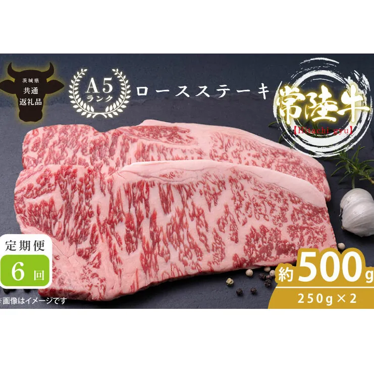 【6回定期便】最高級A4.A5ランク 常陸牛ロースステーキ500ｇ（250ｇ×2）×6回【人気肉 お肉 牛肉 和牛 黒毛和牛 国産黒毛和牛 ロース肉 ステーキ 国産牛 焼肉 焼き肉 バーベキュー BBQ A5 ブランド牛】(CR008)