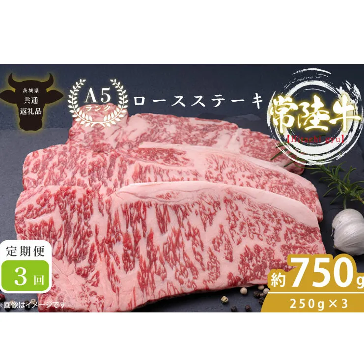 【3回定期便】最高級A4.A5ランク 常陸牛ロースステーキ750ｇ（250g×3）×3回【人気肉 お肉 牛肉 和牛 黒毛和牛 国産黒毛和牛 ロース肉 ステーキ 国産牛 焼肉 焼き肉 バーベキュー BBQ A5 ブランド牛】(CR010)