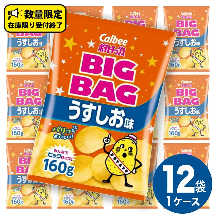 カルビー ポテトチップス BIGBAG 160g うすしお味 1ケース ( 12袋 ) ポテチ お菓子 おかし 大量 スナック おつまみ ジャガイモ じゃがいも まとめ買い 数量限定