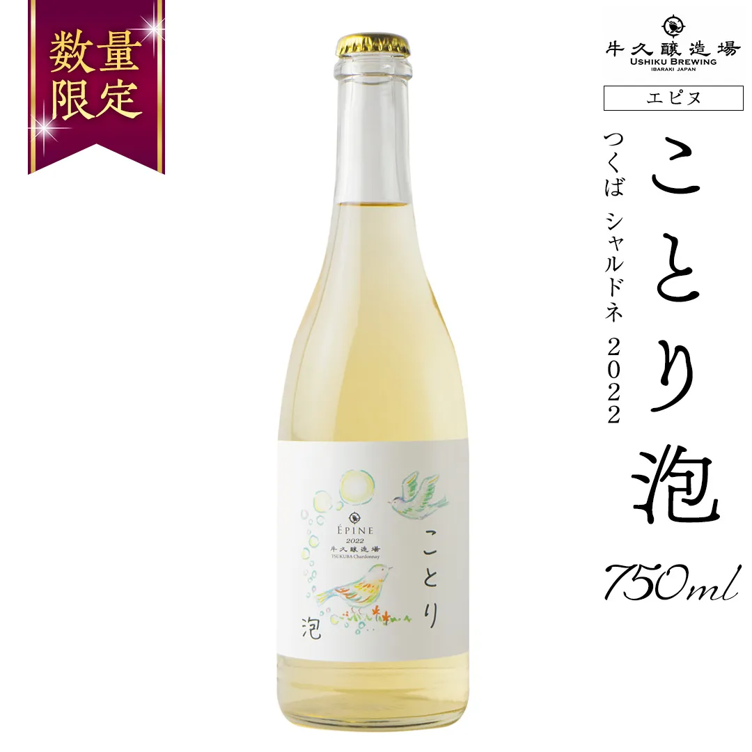 【 数量限定 】 エピヌ 「 ことり 泡 」 つくば シャルドネ 2022 茨城県産 牛久醸造場 日本ワイン スパークリングワイン 白ワイン レモン ライム 750ml × 1本 やや辛口 ミディアムボディ お酒 贈り物