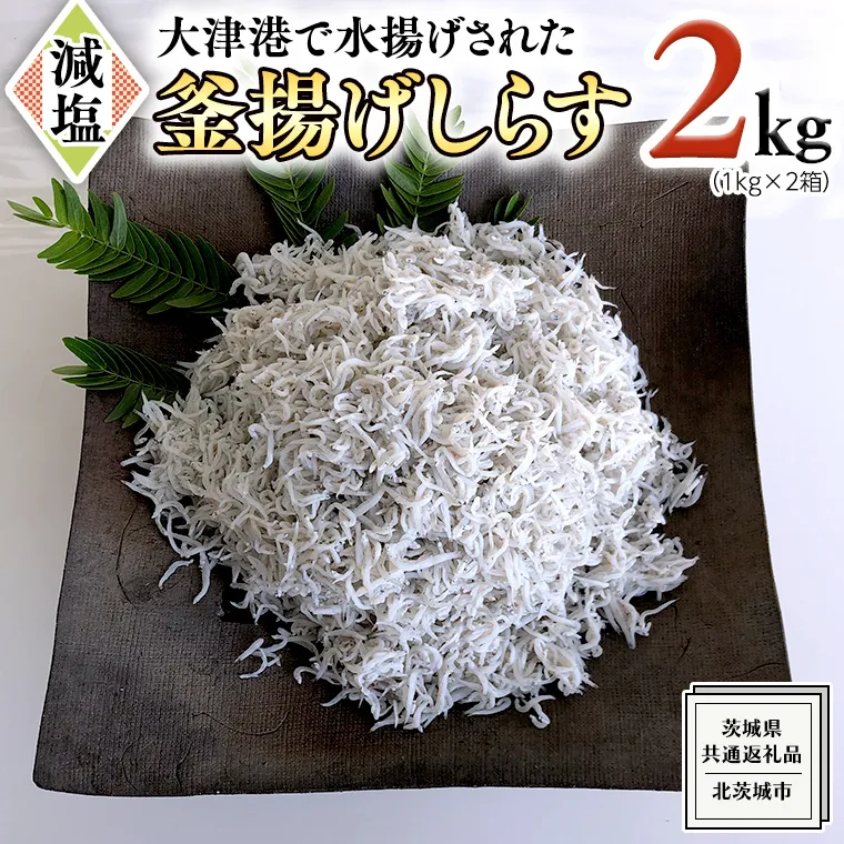 大津港水揚げの 釜揚げしらす 2kg ( 1kg × 2箱 ) （茨城県共通返礼品：北茨城市）しらす しらす丼 国内 北茨城市 水揚げ 新鮮 シラス 海鮮 冷凍 子ども カルシウム 減塩