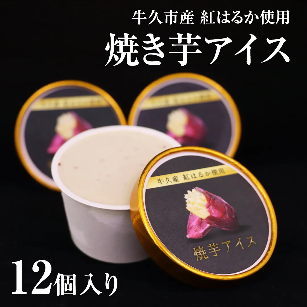 牛久市産 紅はるか 使用 焼き芋アイス 12個 入り アイスクリーム さつまいもスイーツ 焼き芋味 べにはるか 夏 アイス ギフト さつま芋 味 焼き芋 味 サツマイモ 冷凍 贈り物