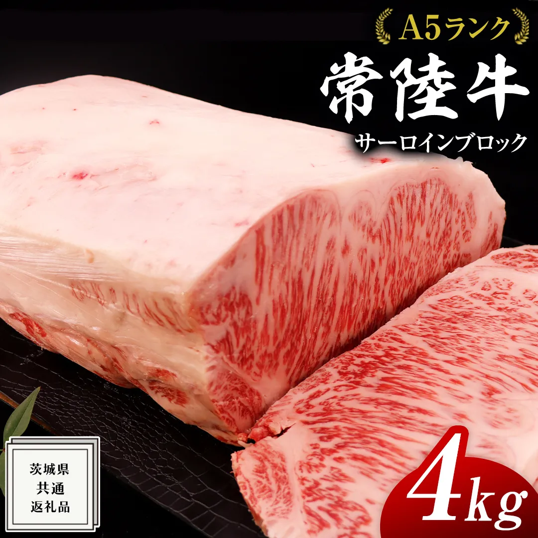 常陸牛 A5 等級 サーロイン ブロック 4kg ( 茨城県共通返礼品 ) 黒毛和牛 国産 業務用 大量 ブロック肉 塊 お肉 肉 A5ランク ブランド牛 牛肉 ひたち牛 ブランド和牛 ステーキ用