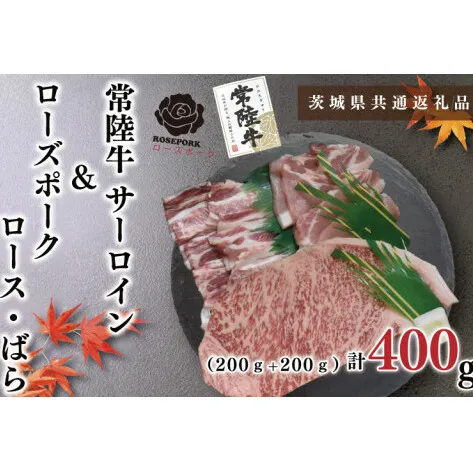 【茨城県共通返礼品】【常陸牛A5ランク・ローズポークステーキ焼肉セット】常陸牛サーロイン200ｇ＋ローズポーク200ｇ（ロース100ｇ・ばら100ｇ）（KCK-58）