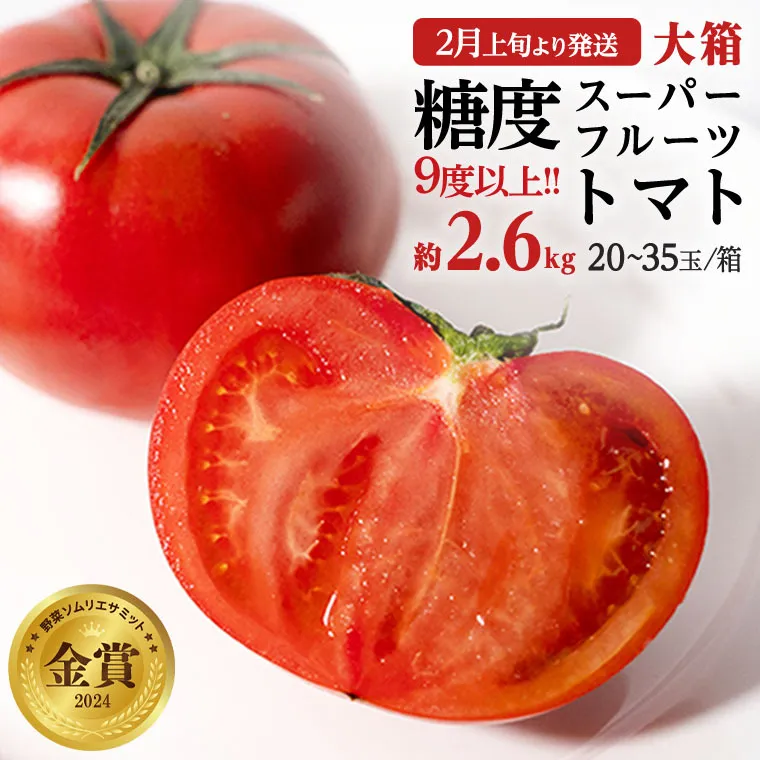 糖度9度以上 トマト 【 2025年収穫分 先行予約 】スーパーフルーツトマト 大箱 約2.6kg×1箱 （20～35玉/1箱） 2025年2月上旬発送開始 フルーツトマト とまと 野菜 [BC001sa]