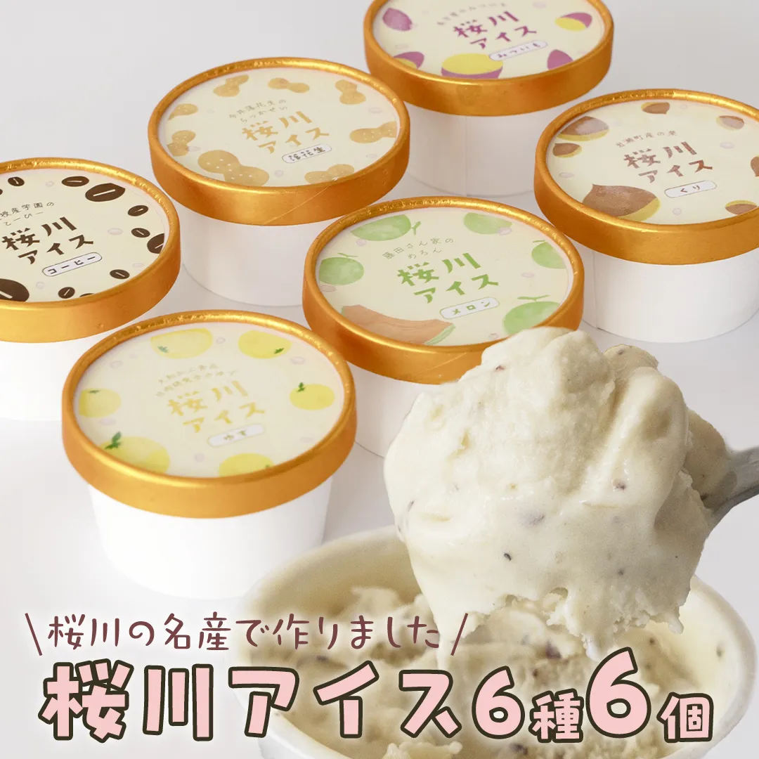 【生産者支援】桜川アイス 6種 6個 セット  数量限定 食べ比べ 90ml×6種類 桜川市のこだわり素材を使用 アイス あいす デザート スイーツ 産地限定 おやつ カップ フレーバー メロン ゆず 蜜芋 コーヒー 栗 茨城県  [SC040sa]