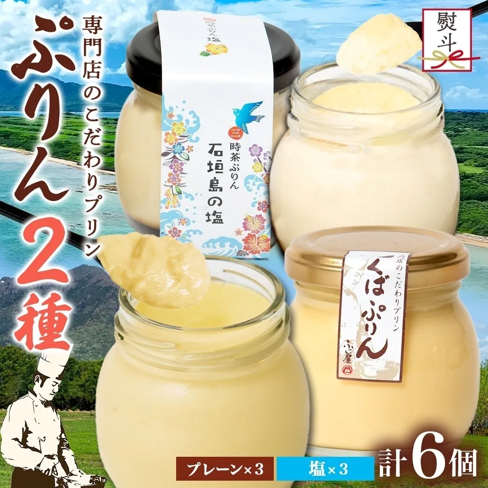 無地熨斗 つくばぷりん プレーン ＆ 三時茶ぷりん 塩 各3個 計6個 冷凍 プリン ぷりん しお スイーツ 洋菓子 おやつ 冷菓 ご褒美 デザート 専門店 和スイーツ 人気 グルメ お取り寄せ ギフト プレゼント 贈り物 つくば 石垣島 三時茶 送料無料 ふじ屋 茨城県 桜川市 [EW028sa]