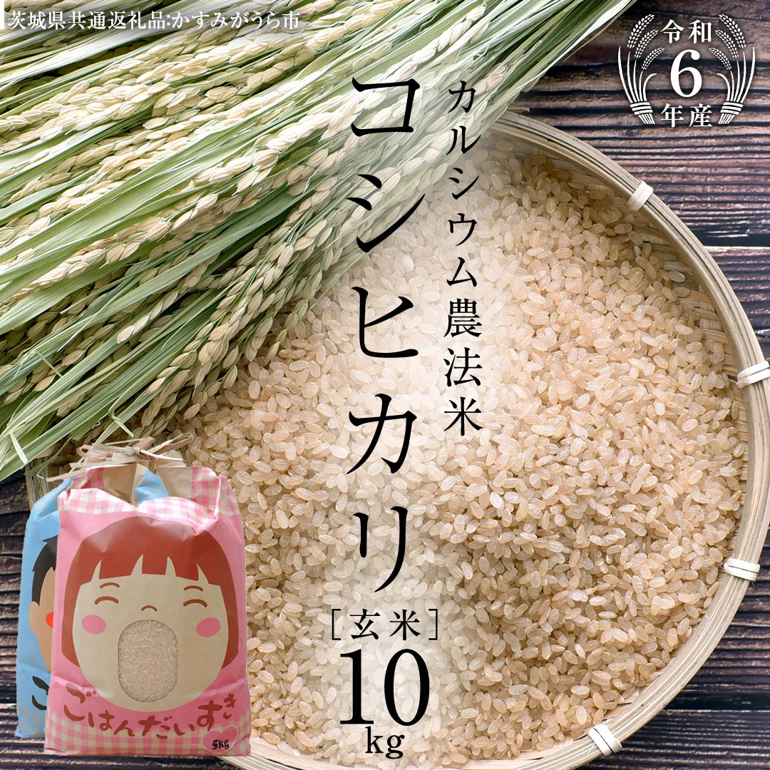 【 令和6年産 】カルシウム農法米 コシヒカリ 玄米 10kg ( 5kg × 2袋 ) (茨城県共通返礼品 かすみがうら市) 米 ごはん 粘り ツヤ コメ お米 玄米 [EX008sa]